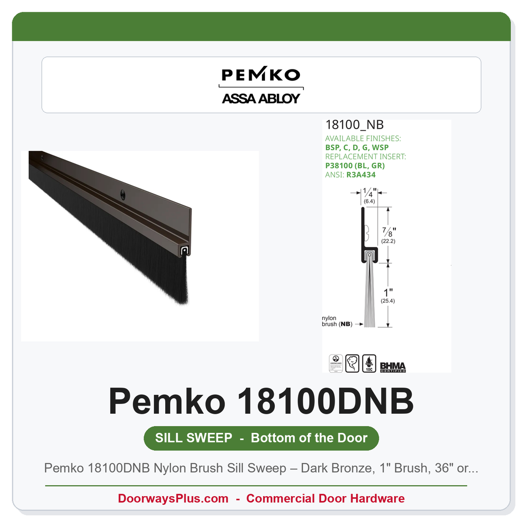 Pemko 18100DNB Nylon Brush Sill Sweep – Dark Bronze, 1" Brush, 36" or 48"
