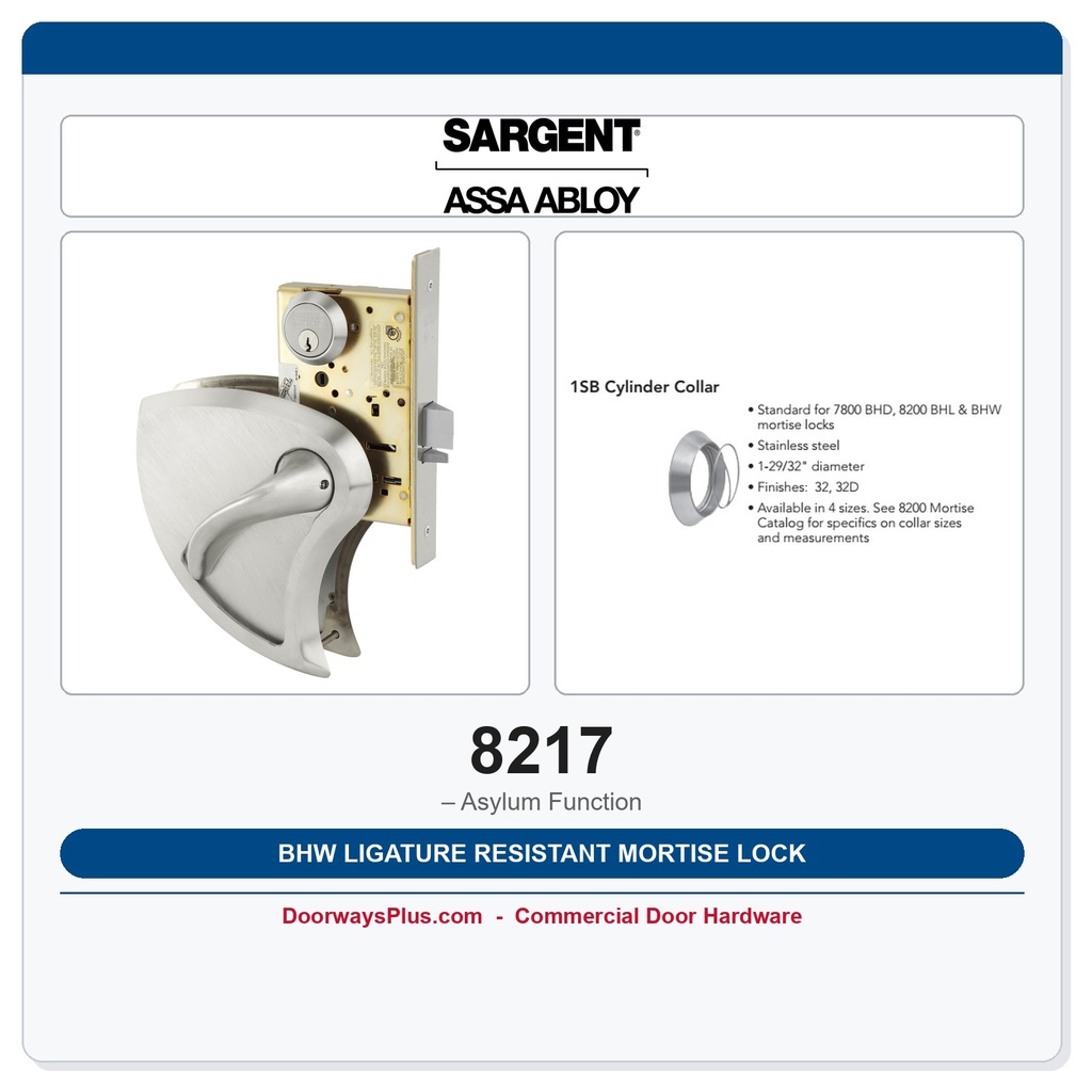 Sargent 8217 BHW Ligature Resistant Mortise Lock – Asylum Function