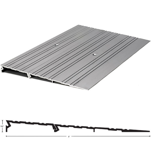 NGP R75 ADA Interlocking Wheelchair Ramp Threshold – 9" Wide x 3/4" High, Aluminum