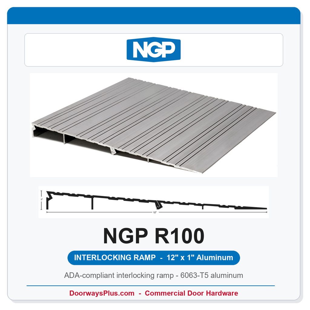 NGP R100 ADA Interlocking Wheelchair Ramp Threshold – 12" x 1" Aluminum