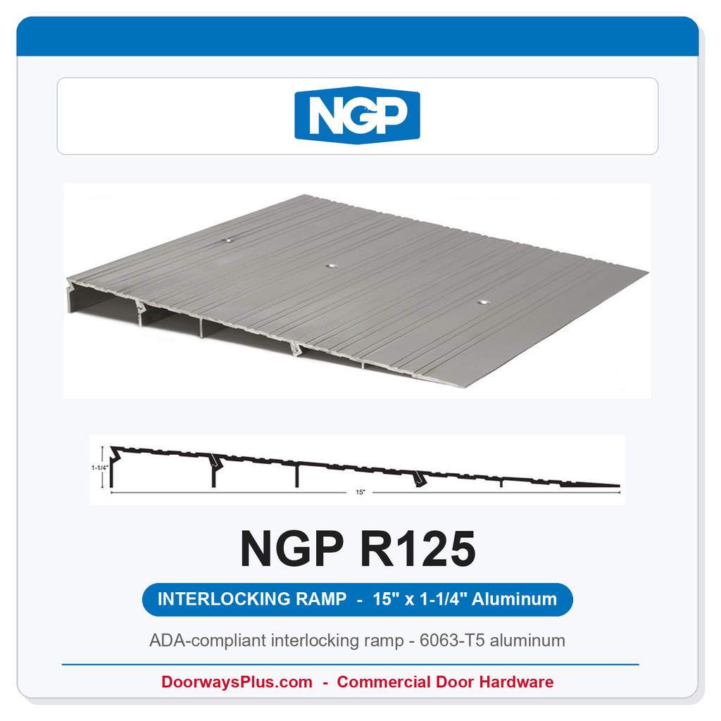 NGP R125 ADA Interlocking Wheelchair Ramp – 15" W x 1-1/4" H Aluminum, UL Listed