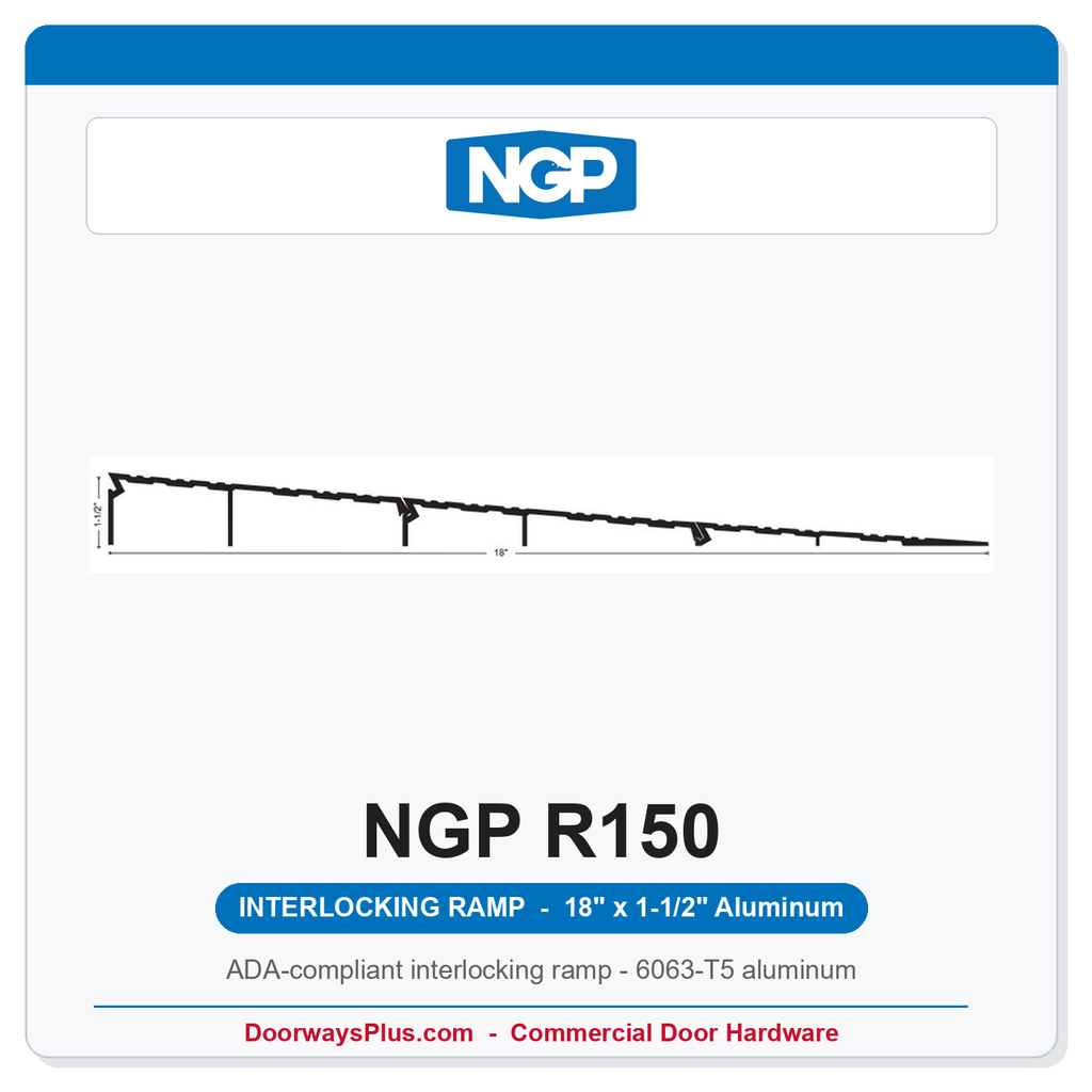 NGP R150 ADA Interlocking Wheelchair Ramp Threshold 18" x 1-1/2" – Aluminum, UL Listed, Fire Rated