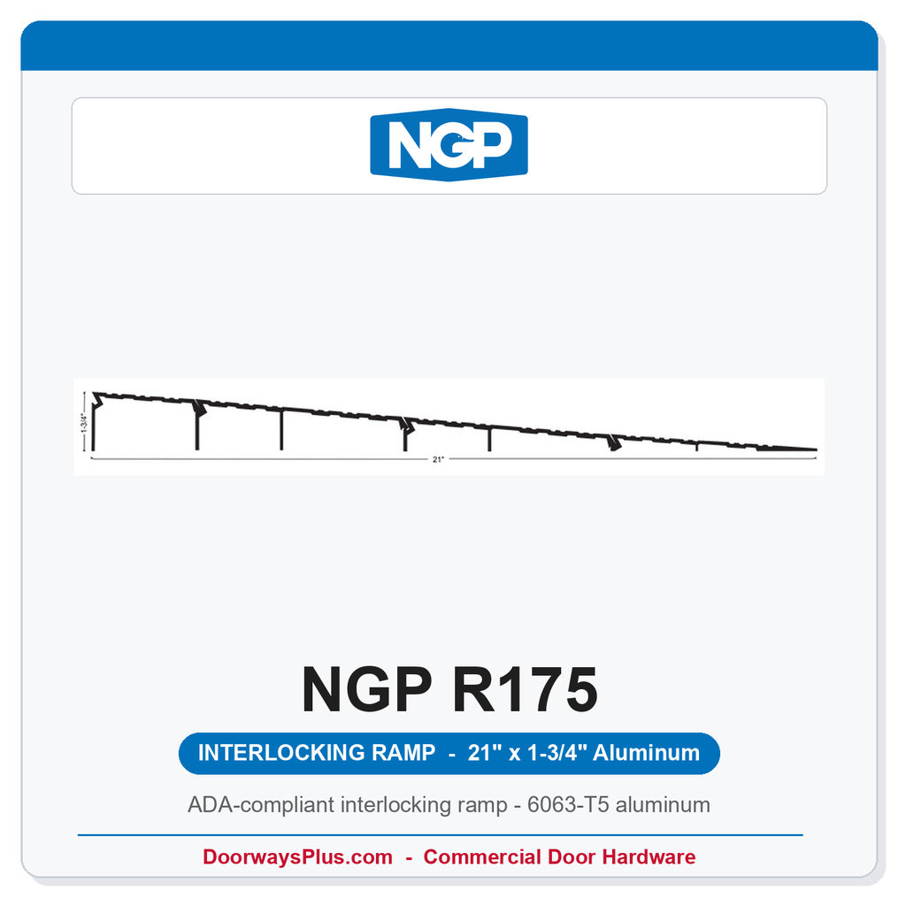 NGP R175 ADA Interlocking Wheelchair Ramp Threshold – 21" x 1-3/4" Aluminum, UL Listed Fire Rated