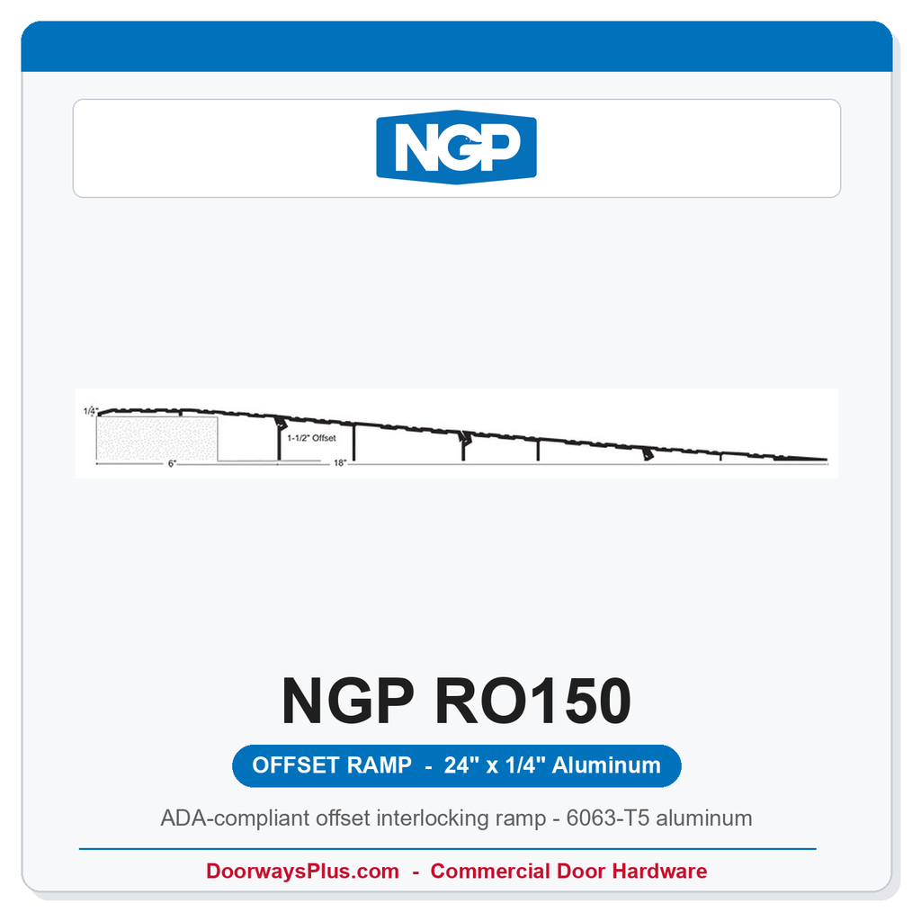NGP RO150 ADA Wheelchair Ramp Threshold 24" x 1/4" H x 1-1/2" Offset – Aluminum, UL Listed, ANSI/BHMA A156.21
