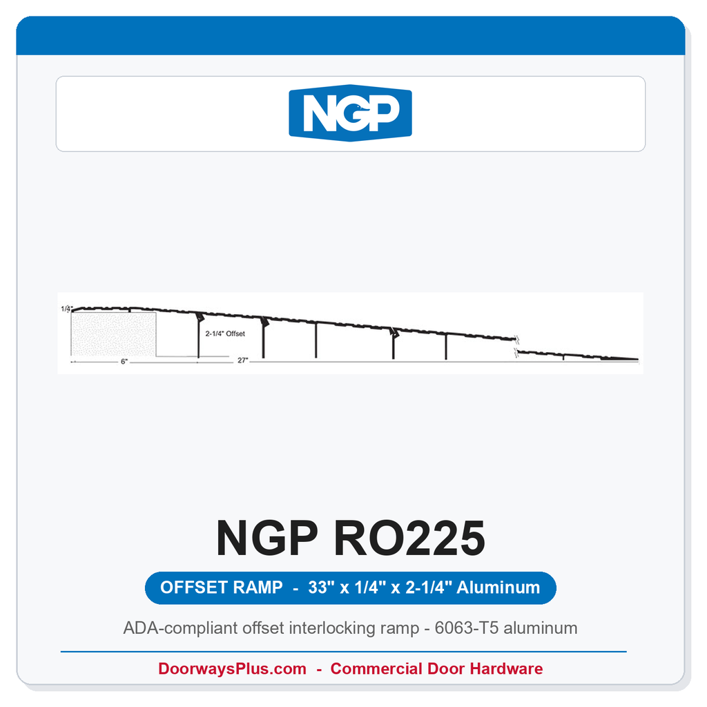 NGP RO225 ADA Wheelchair Ramp Threshold 33" x 1/4" x 2-1/4" Offset – Fire Rated Aluminum