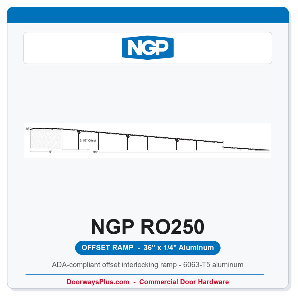 NGP RO250 ADA Offset Interlocking Wheelchair Ramp Threshold 36"W x 1/4"H x 2-1/2" Offset – Fire Rated