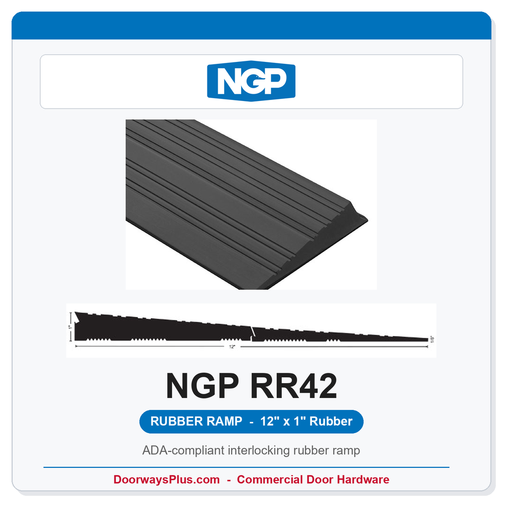 NGP RR42 ADA Rubber Wheelchair Ramp 12" Wide x 1" High | ANSI/BHMA Certified