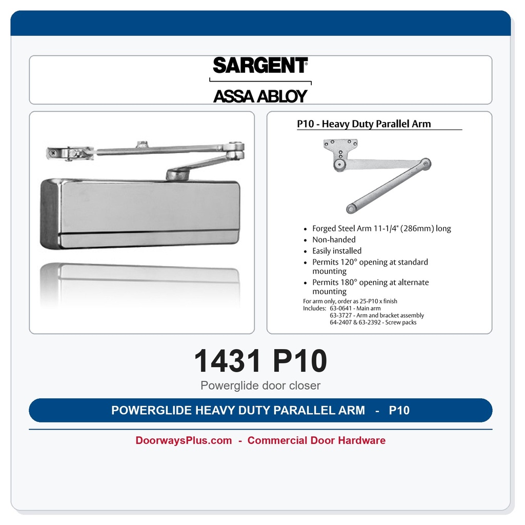 Sargent 1431 P10 Powerglide Heavy Duty Parallel Arm Door Closer – ANSI Grade 1