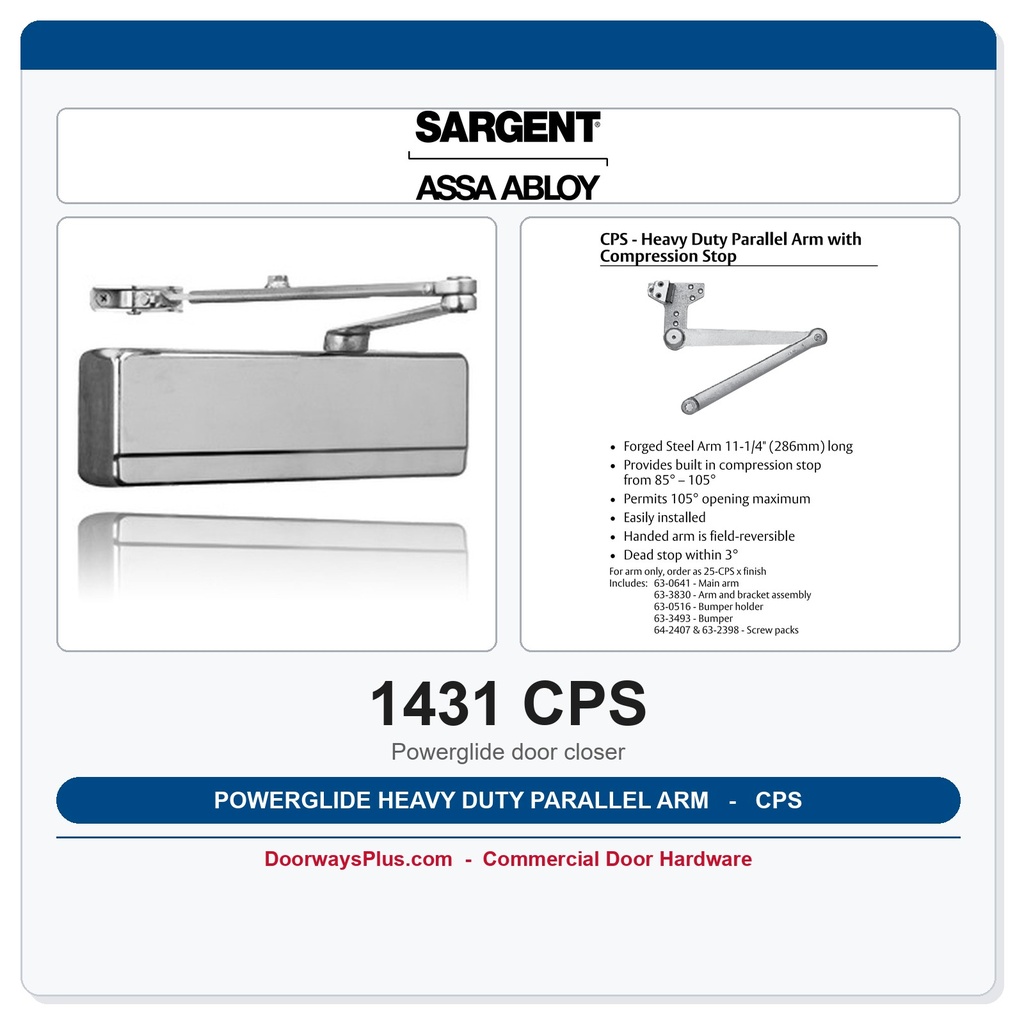 Sargent 1431 CPS Powerglide Heavy Duty Parallel Arm Door Closer with Compression Stop