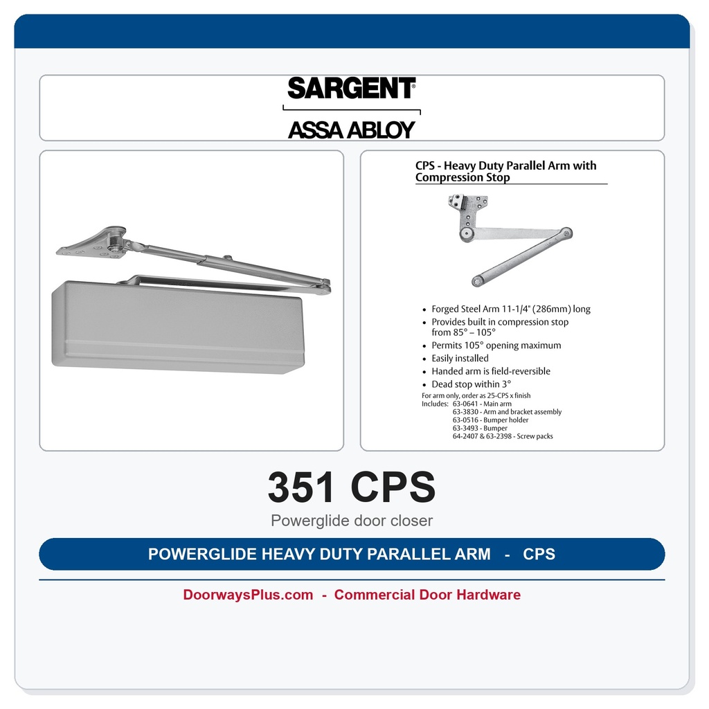Sargent 351 CPS Powerglide Heavy Duty Parallel Arm Closer with Compression Stop