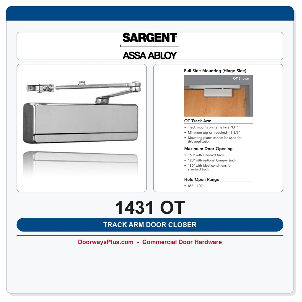 Sargent 1431 OT Powerglide Commercial Door Closer | Pull Side Track Arm | ANSI Grade 1