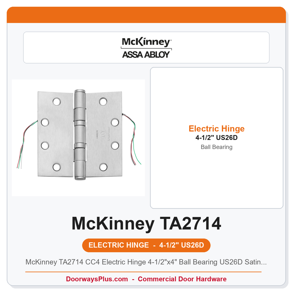 McKinney TA2714 CC4 Electric Hinge 4-1/2"x4" Ball Bearing US26D Satin Chrome
