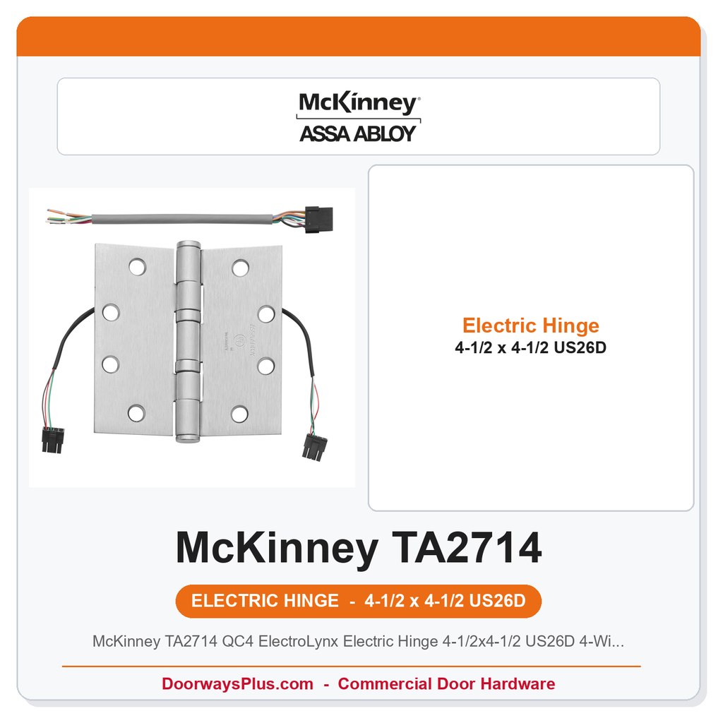McKinney TA2714 QC4 ElectroLynx Electric Hinge 4-1/2x4-1/2 US26D 4-Wire Commercial