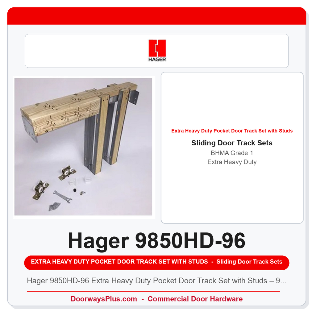 Hager 9850HD-96 Extra Heavy Duty Pocket Door Track Set with Studs – 96" BHMA Grade 1