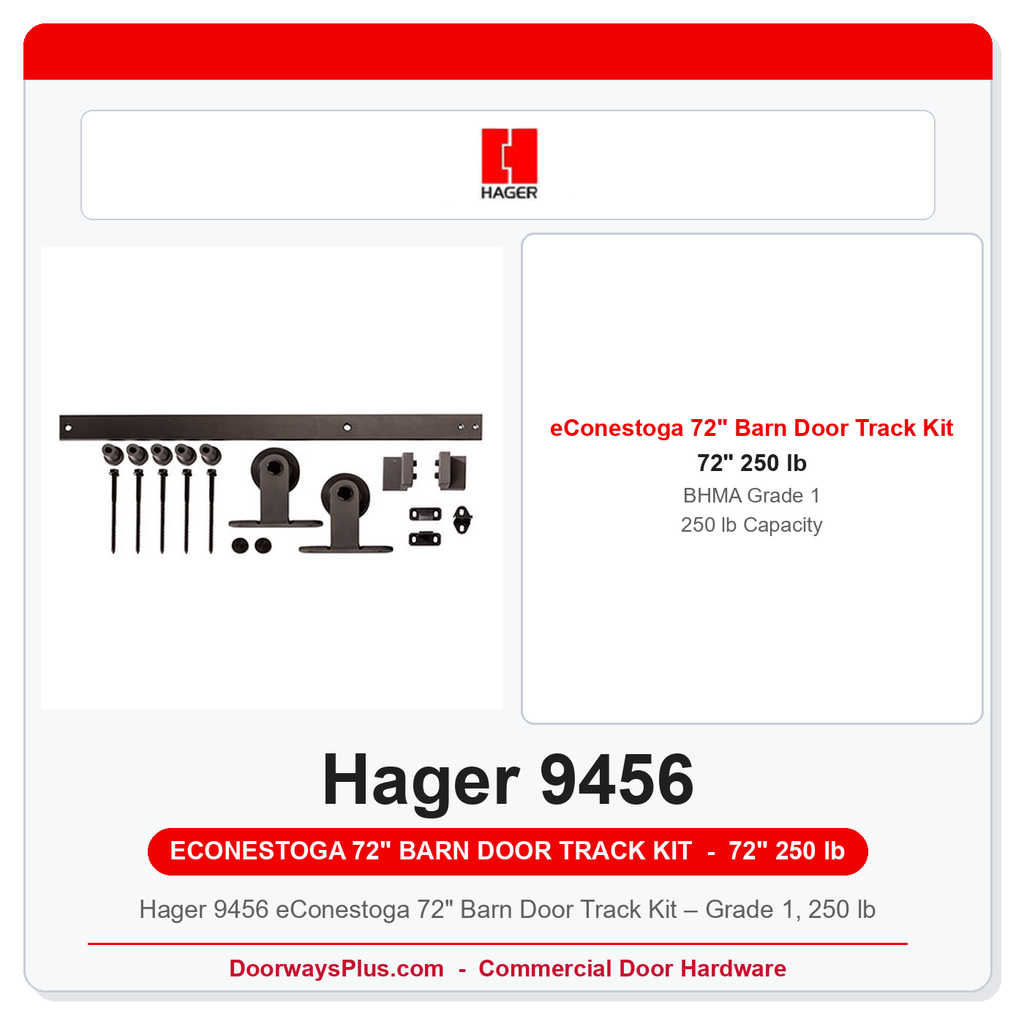 Hager 9456 eConestoga 72" Barn Door Track Kit – Grade 1, 250 lb