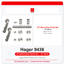 Hager 9436 78" Barn Door Track Set | 304 SS Round Rail, ANSI/BHMA Grade 1, 250 lb