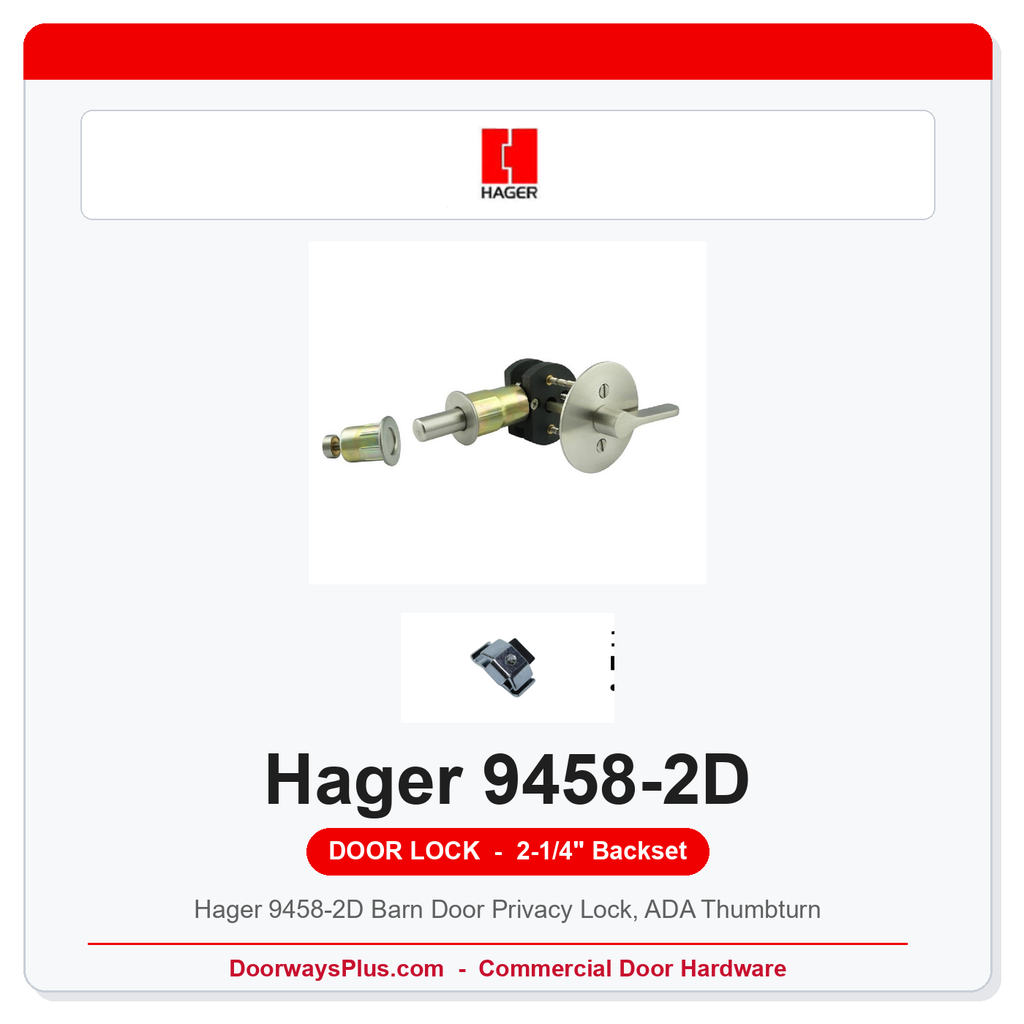 Hager 9458 2D Barn Door Privacy Lock – 2-1/4" Backset, ADA Thumbturn