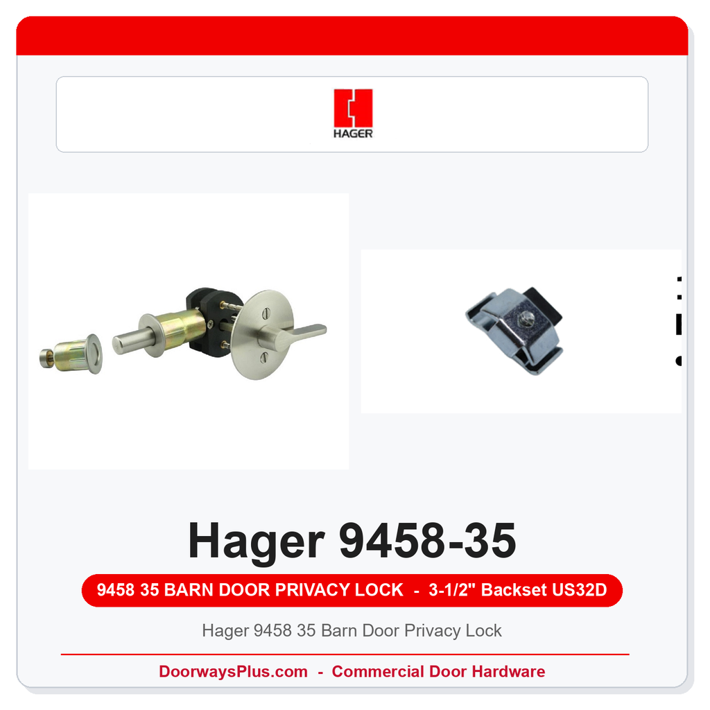 Hager 9458 35 Barn Door Privacy Lock | ADA Thumbturn | 3-1/2" Backset | US32D