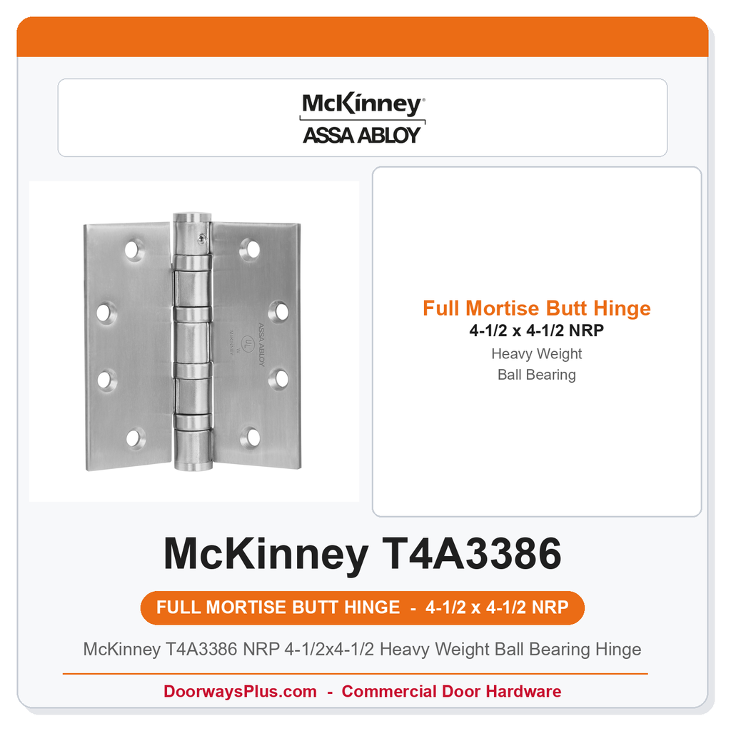 McKinney T4A3386 NRP 4-1/2x4-1/2 Heavy Weight Ball Bearing Hinge | Non-Ferrous, NRP, .180 Gauge