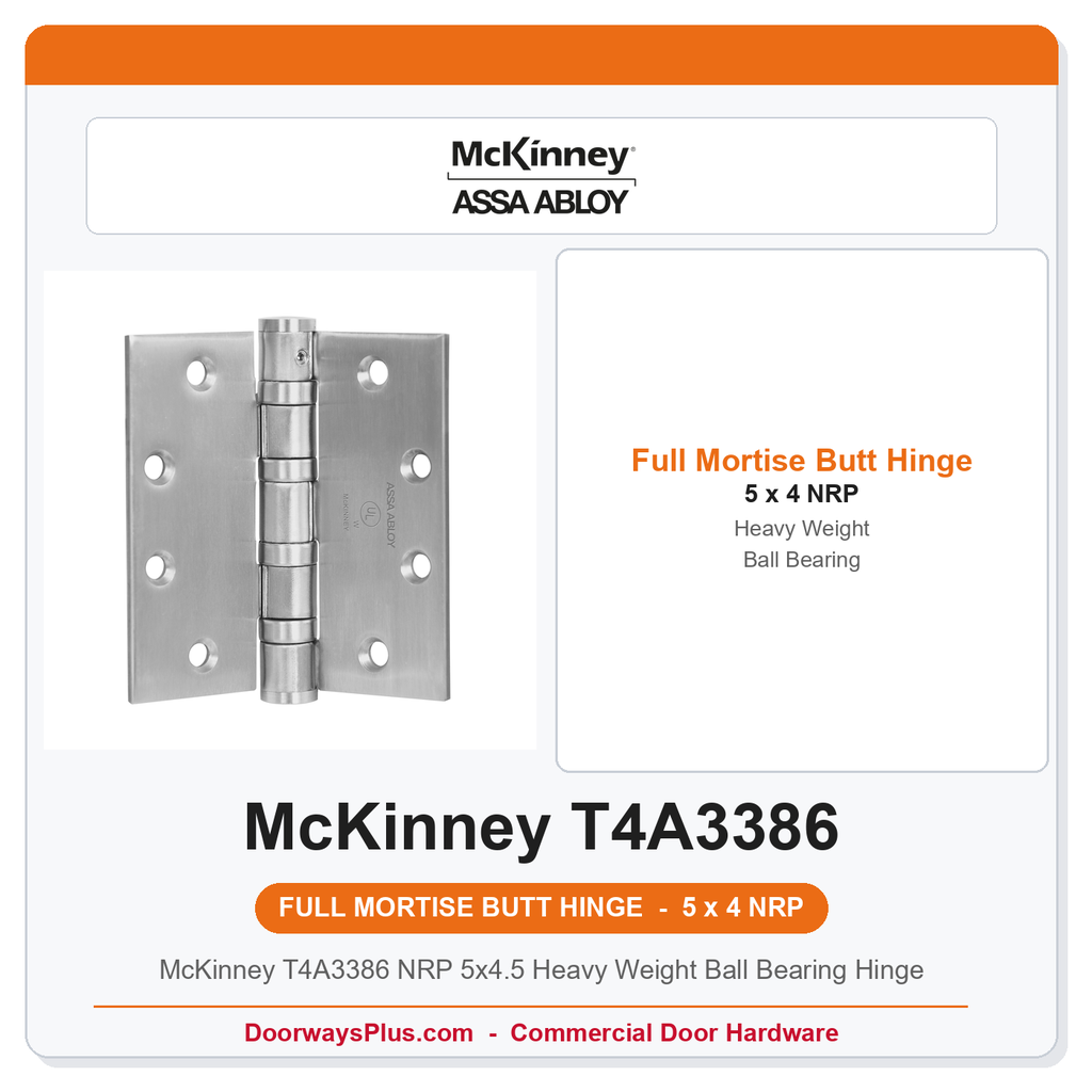 McKinney T4A3386 NRP 5x4.5 Heavy Weight Ball Bearing Hinge | Non-Ferrous Commercial