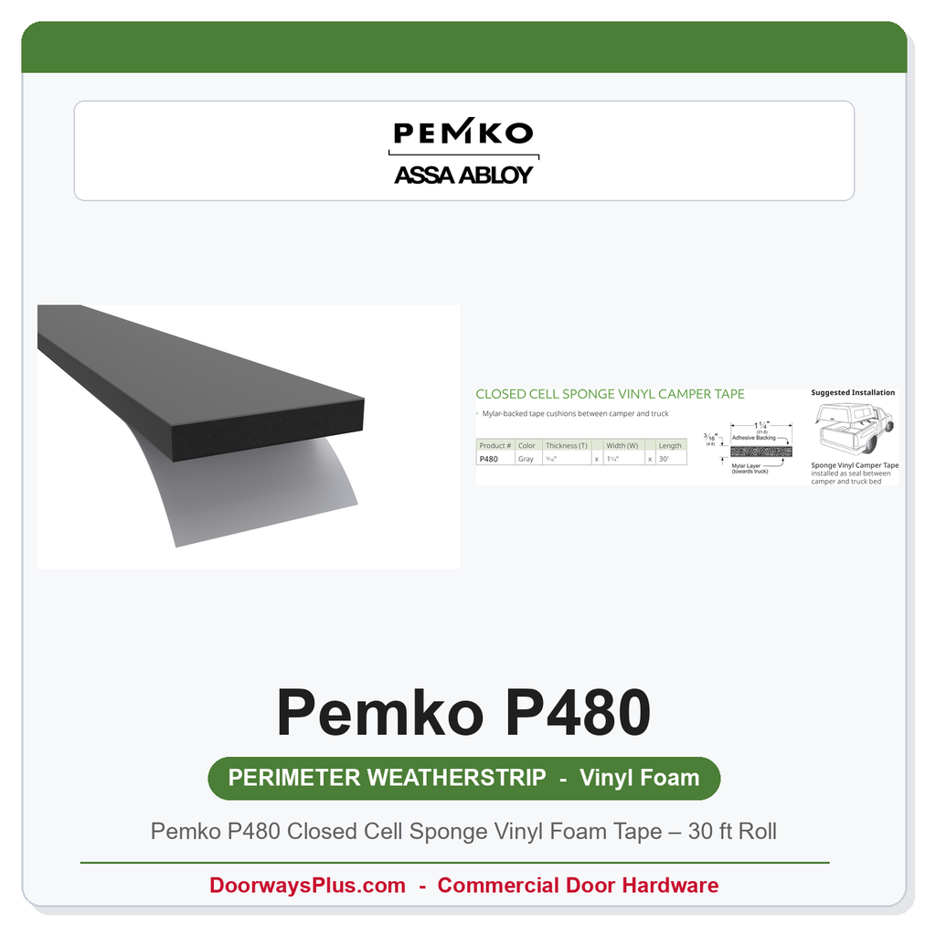 Pemko P480 Closed Cell Sponge Vinyl Foam Tape – 30 ft Roll