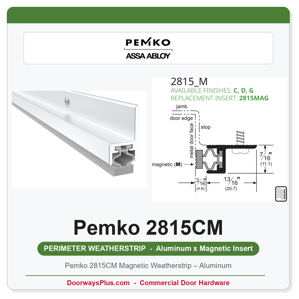 Pemko 2815CM Magnetic Weatherstrip – Aluminum | Frame Head Smoke & Door Seal