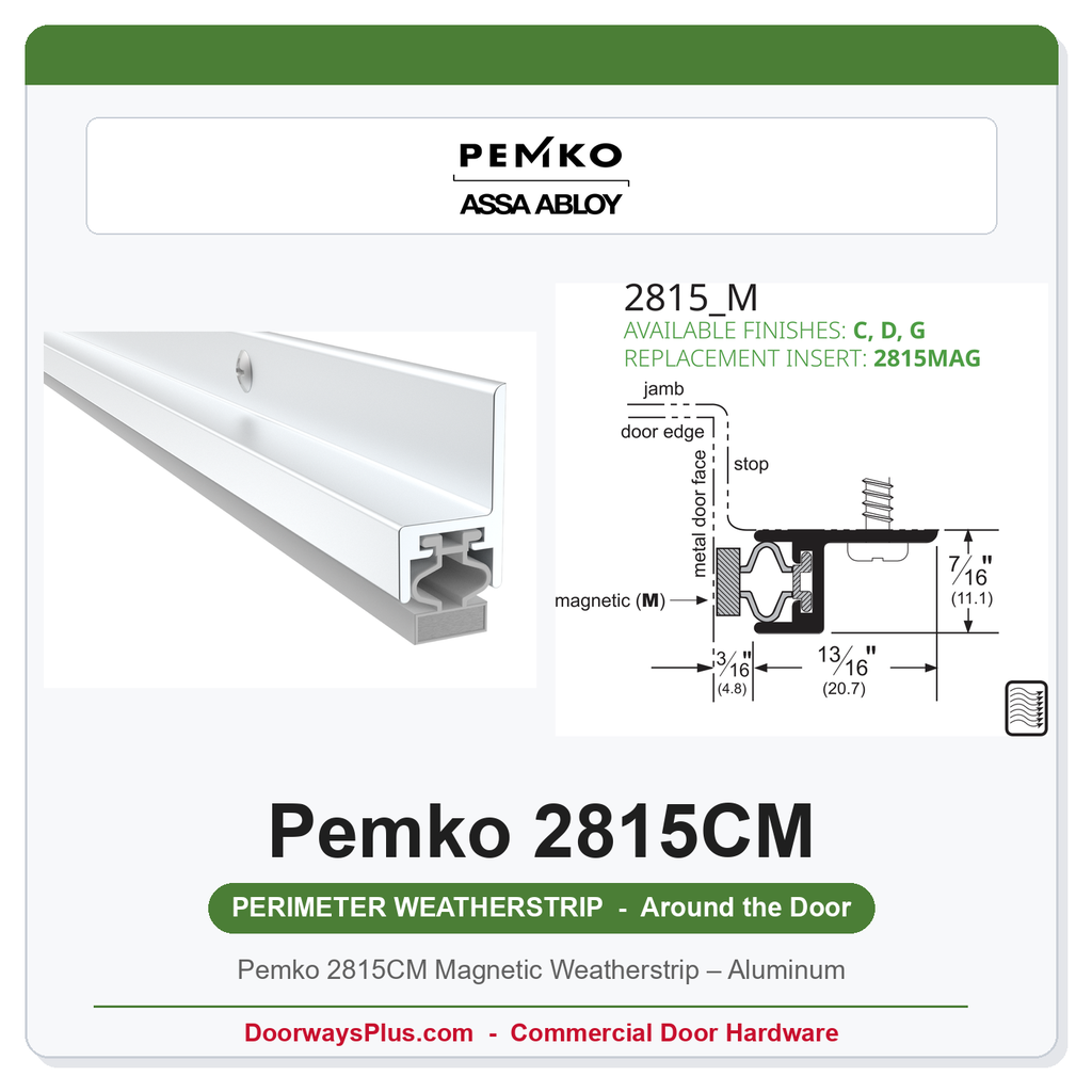 Pemko 2815CM Magnetic Weatherstrip – Aluminum | Frame Head Smoke & Door Seal