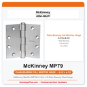 McKinney MacPro MP79 4-1/2x4-1/2 Plain Bearing Steel Hinge | UL 3-Hour Fire Rated 5-Knuckle Full Mortise