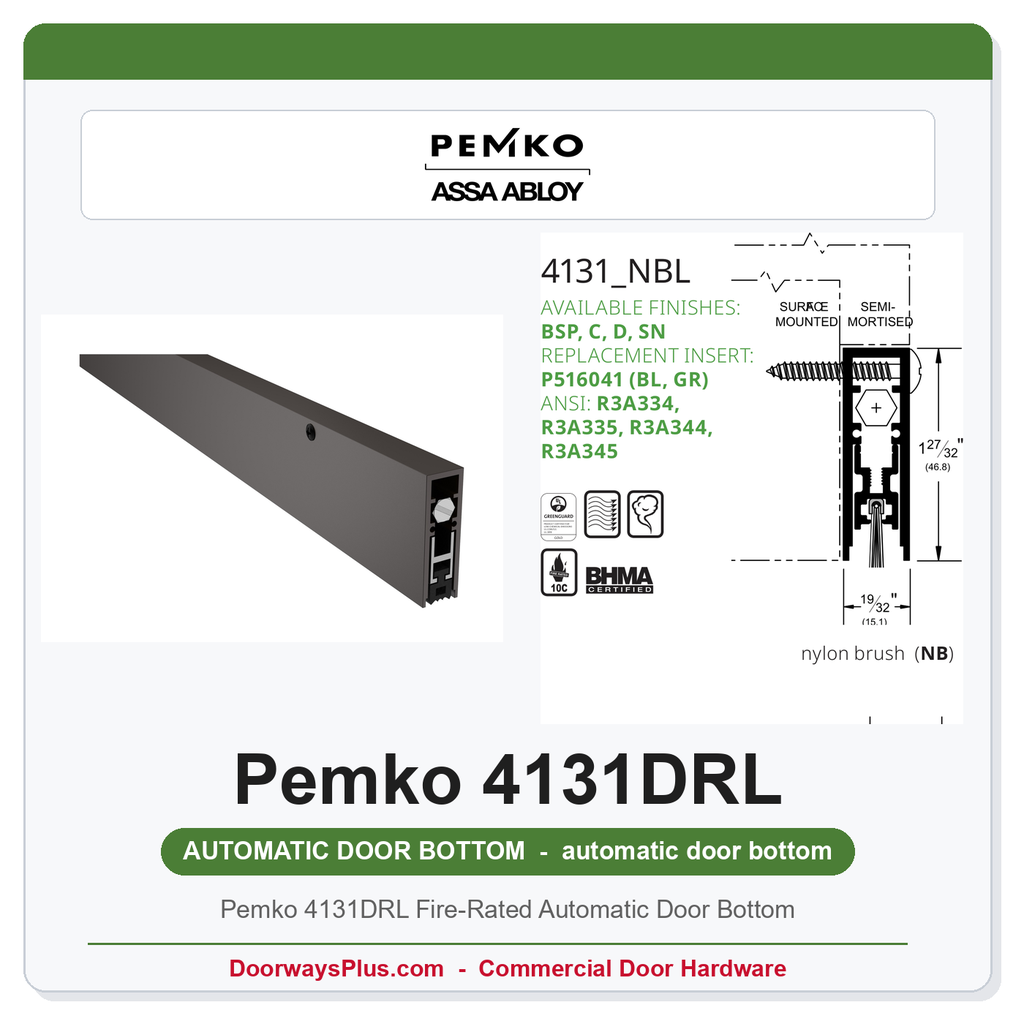 Pemko 4131DRL Fire-Rated Automatic Door Bottom | Dark Bronze 36"