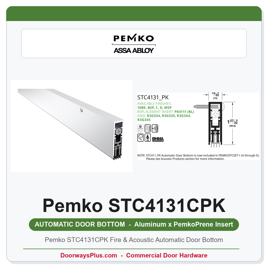 Pemko STC4131CPK Fire & Acoustic Automatic Door Bottom | UL 10C | Aluminum