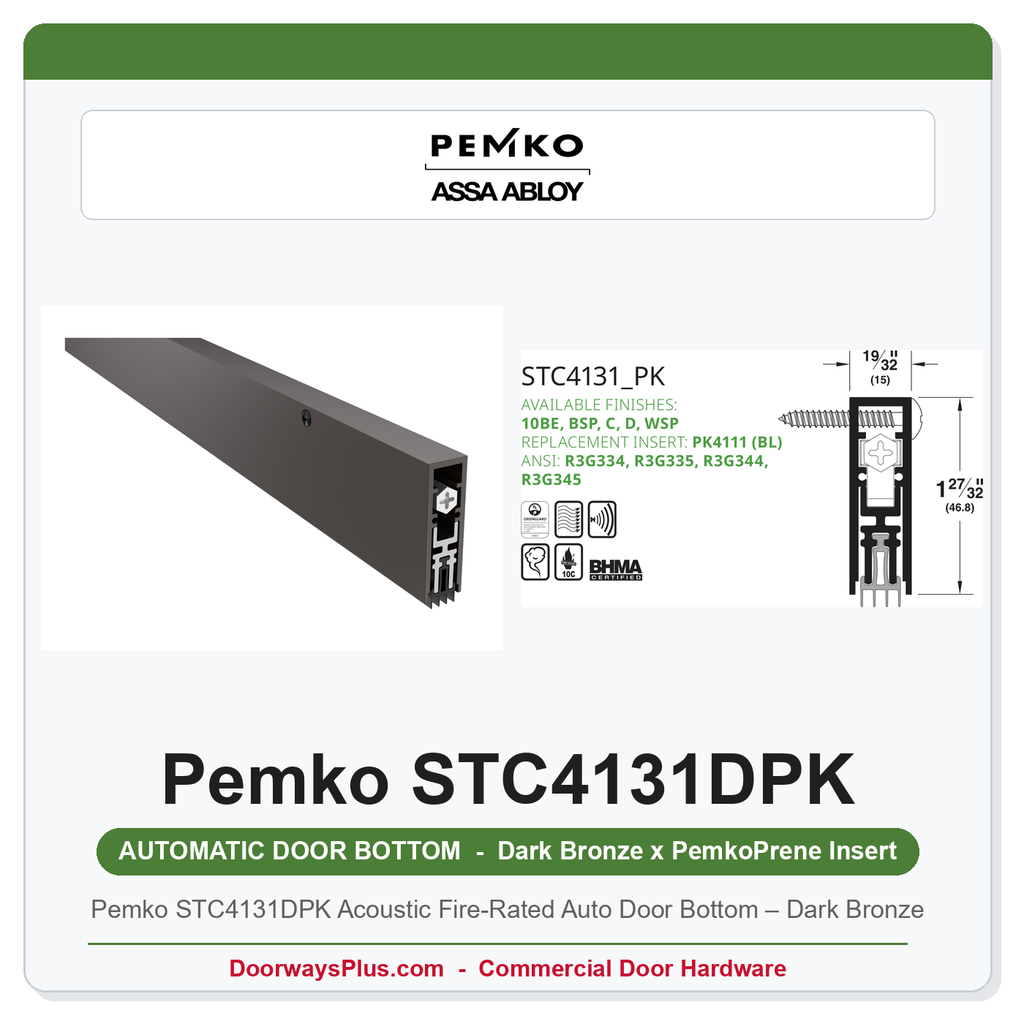 Pemko STC4131DPK Acoustic Fire-Rated Auto Door Bottom – Dark Bronze