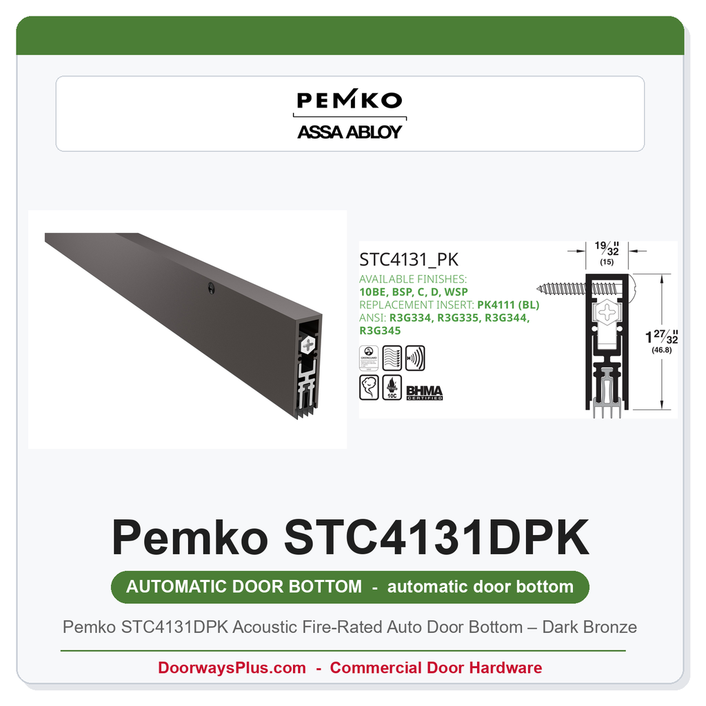 Pemko STC4131DPK Acoustic Fire-Rated Auto Door Bottom – Dark Bronze