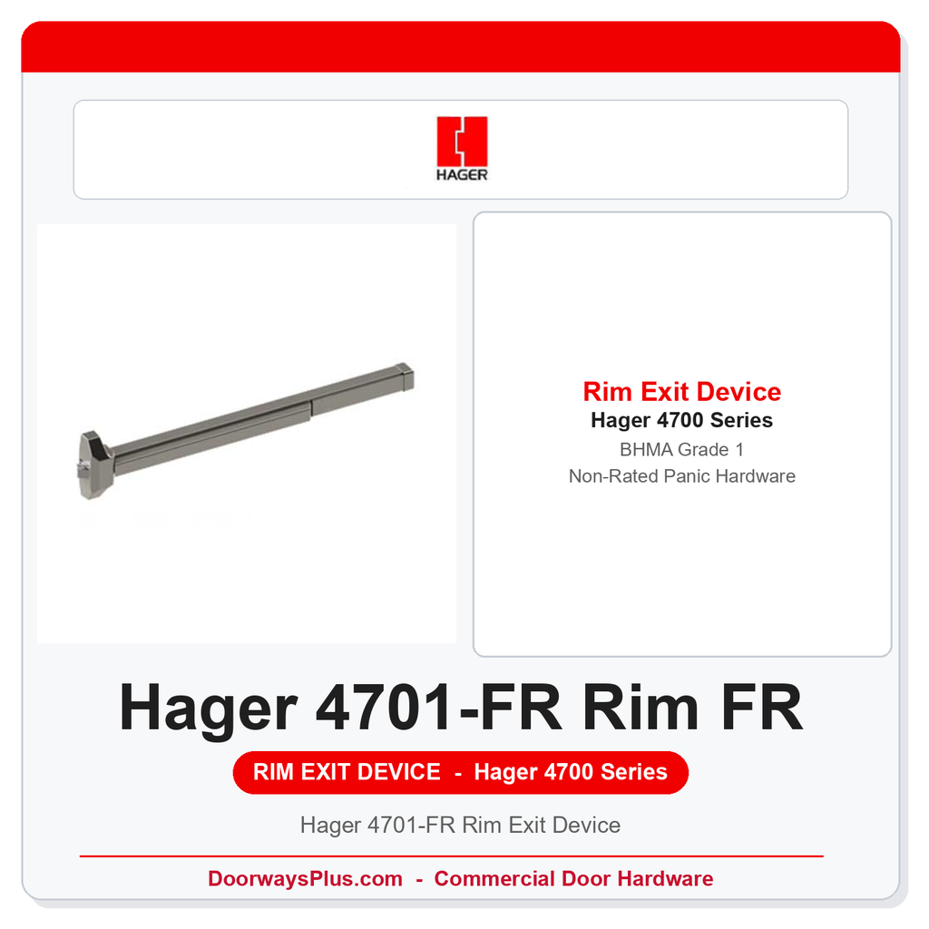 Hager 4701-FR Rim Exit Device | UL Fire Rated 48" Grade 1 Panic Bar