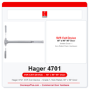 Hager 4701 SVR Exit Device – Grade 1, Non-Rated, 48" x 96" Door