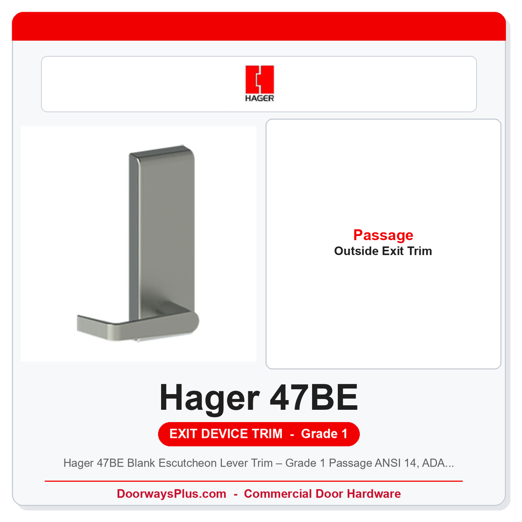 Hager 47BE Blank Escutcheon Lever Trim – Grade 1 Passage ANSI 14, ADA, 4700 Series