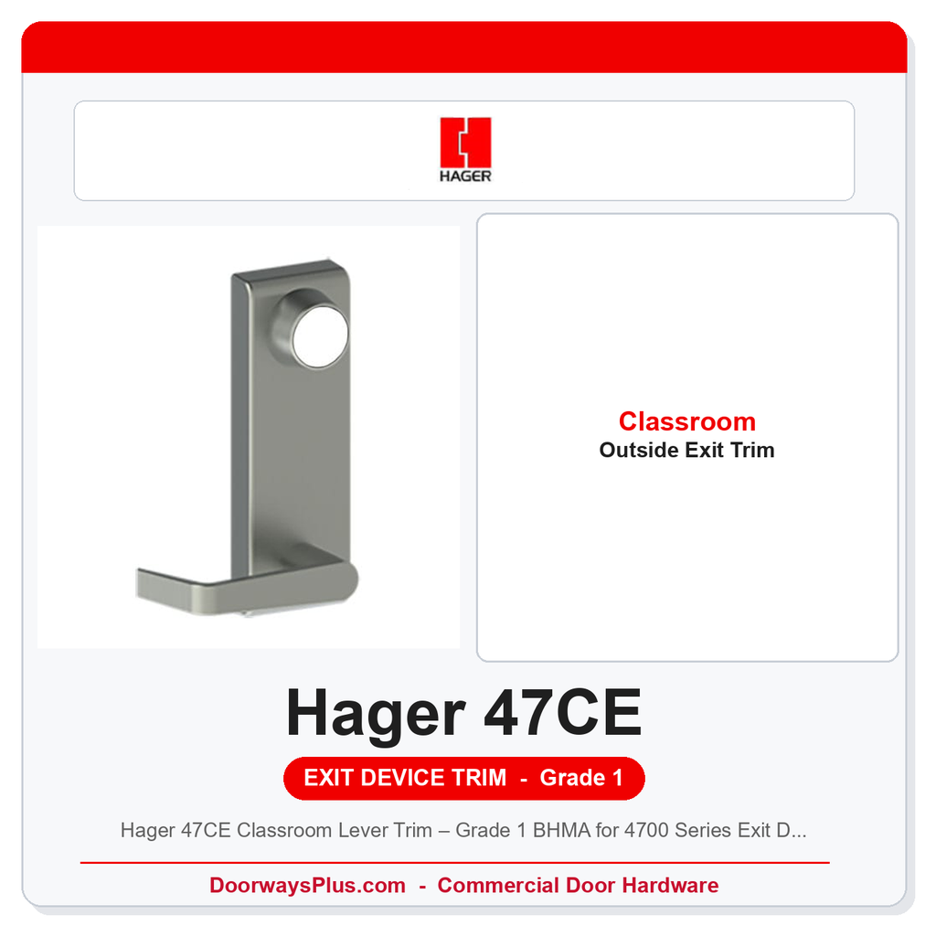 Hager 47CE Classroom Lever Trim – Grade 1 BHMA for 4700 Series Exit Device