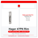Hager 47PN Night Latch Pull Trim | 4700 Series Outside Exit Trim, BHMA Grade 1, Less Rim Cylinder