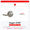Hager 47KP Outside Exit Trim – Passage Lever, Grade 1 BHMA, 4700 Series