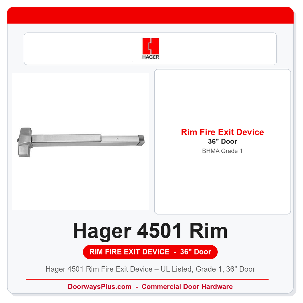 Hager 4501 Rim Fire Exit Device – UL Listed, Grade 1, 36" Door