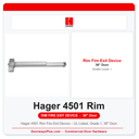 Hager 4501 Rim Fire Exit Device – UL Listed, Grade 1, 36" Door