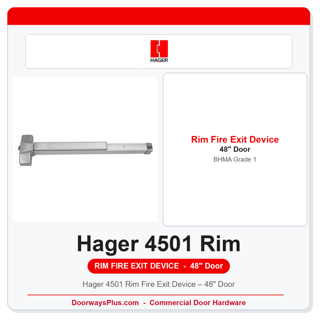 Hager 4501 Rim Fire Exit Device – 48" Door | UL Listed Grade 1 ANSI/BHMA
