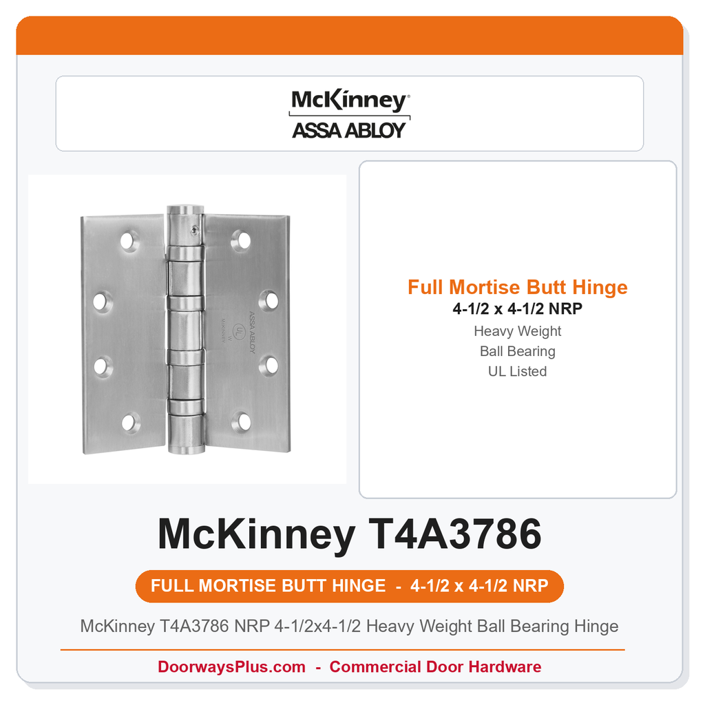McKinney T4A3786 NRP 4-1/2x4-1/2 Heavy Weight Ball Bearing Hinge | UL Fire Rated