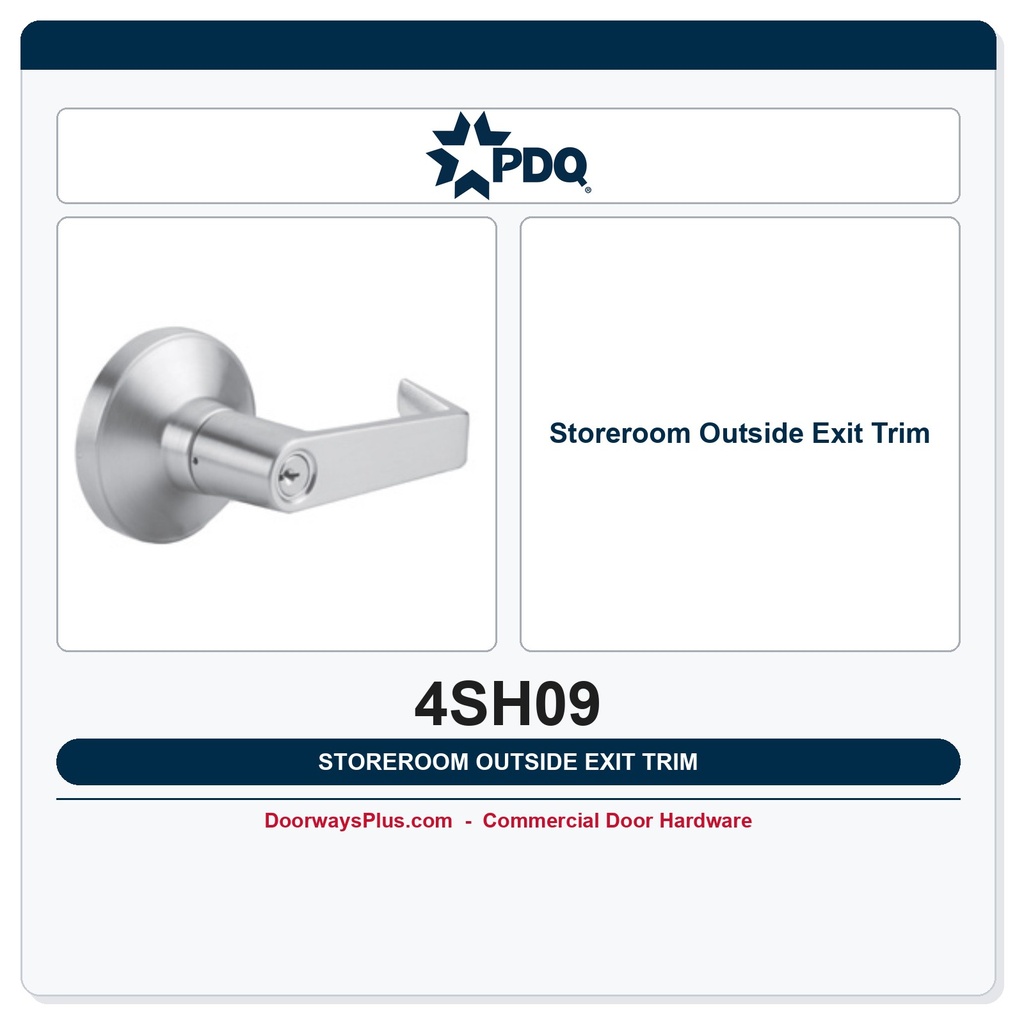 PDQ 4SH09 Outside Lever Exit Trim – Philadelphia Lever ANSI 09 Storeroom | Polished Bronze BHMA 611