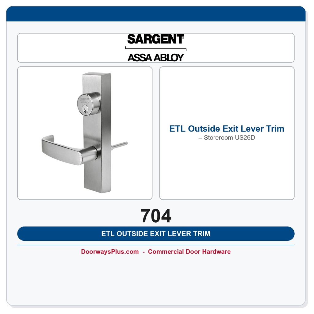 Sargent 704 ETL Outside Exit Lever Trim – Storeroom US26D | 80 Series