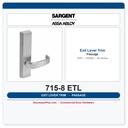 Sargent 715-8 ETL Outside Exit Lever Trim 80 Series US26D (626) Passage