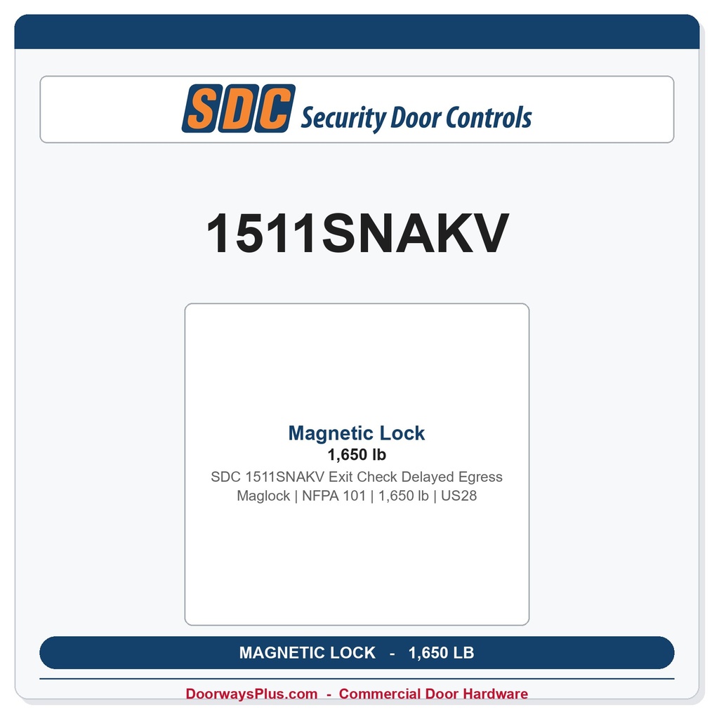 SDC 1511SNAKV Exit Check Delayed Egress Maglock | NFPA 101 | 1,650 lb | US28