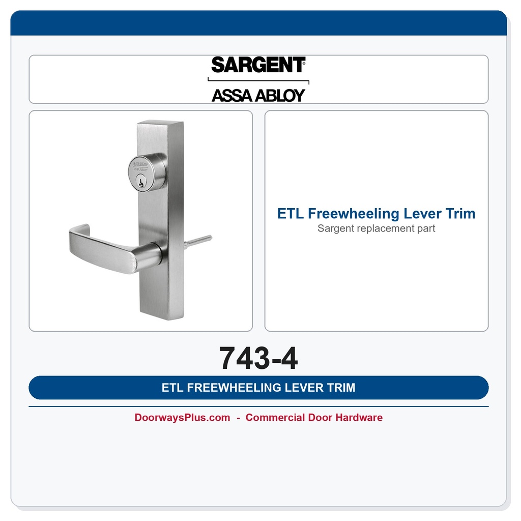 Sargent 743-4 ETL Freewheeling Lever Trim | 8400 & 8600 CVR Exit Devices