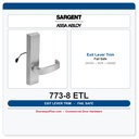 Sargent 773-8 ETL Fail Safe Electrified Outside Exit Lever Trim | US26D 24VDC