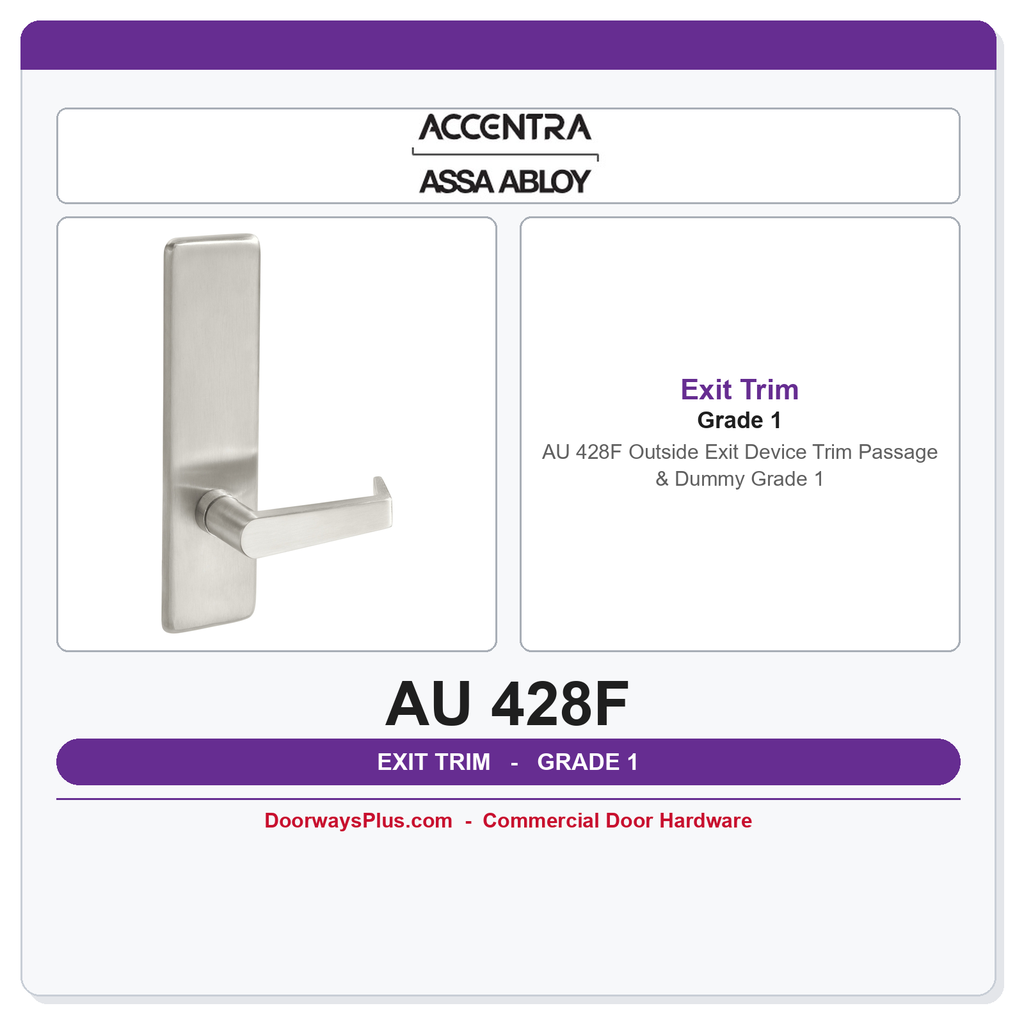 Accentra AU 428F Outside Exit Device Trim | Passage & Dummy | Grade 1