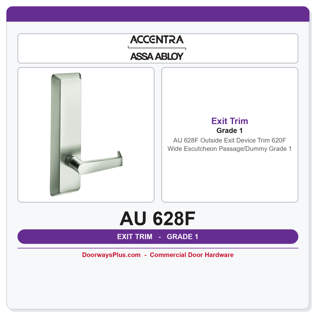 Accentra AU 628F Outside Exit Device Trim | 620F Wide Escutcheon | Passage/Dummy | Grade 1